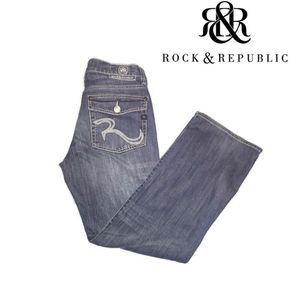 Mens Rock & Republic 30x30 Rider Midwash Logo Back Pockets Straight Leg Jeans